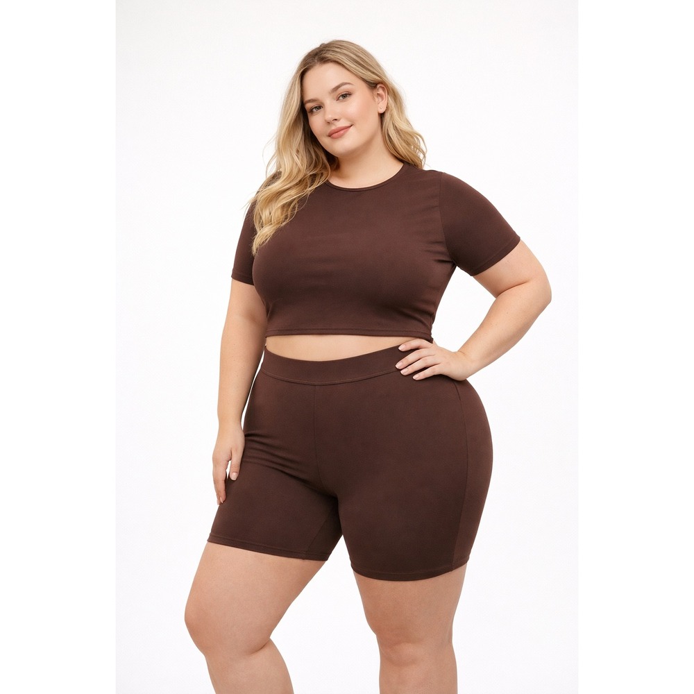 SKIMS Fits‎ Everybody Super Crop T-Shirt + Bike Shorts Cocoa 3X/4X